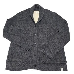 Lucky Brand Men's Cardigan Sweater Shawl Collar Knit Gray XXL Faux Fur Lined